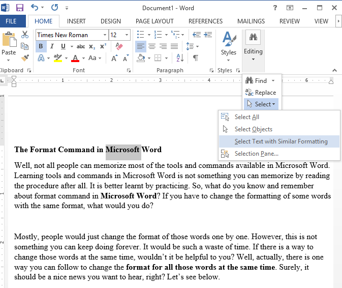 Select All Text with Similar Formatting